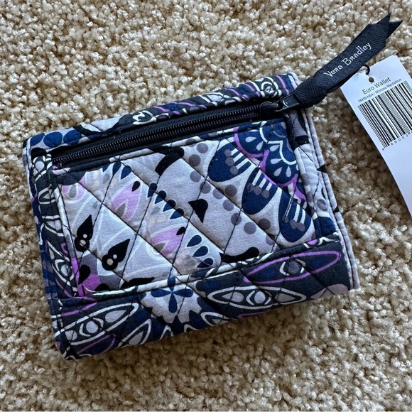 Vera Bradley Euro Wallet in Mimosa Medallion Black and Purple Patterned Wallet - Picture 4 of 7